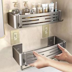 ALUMORA – Self Adhesive Aluminum Bathroom Shelf Organizer