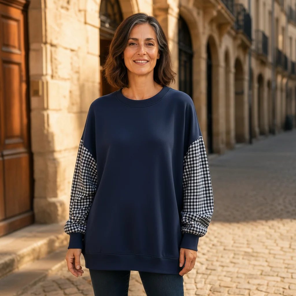 CHECKELLE – Relaxed Patchwork Crew Neck Top - Imagen 9