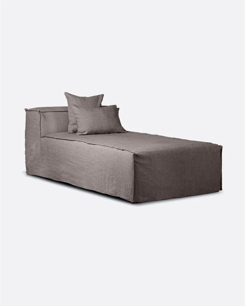 Chaise longue STROZZI con funda de lino 100 x 190 x 65 cm en color topo - Imagen 3