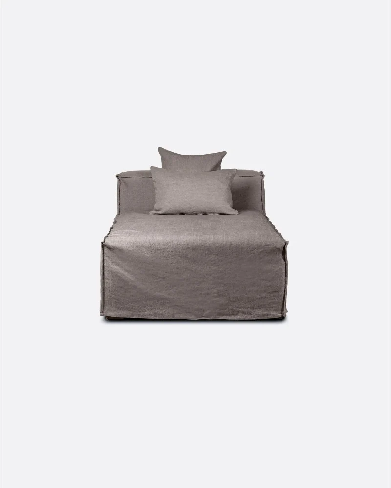 Chaise longue STROZZI con funda de lino 100 x 190 x 65 cm en color topo - Imagen 4