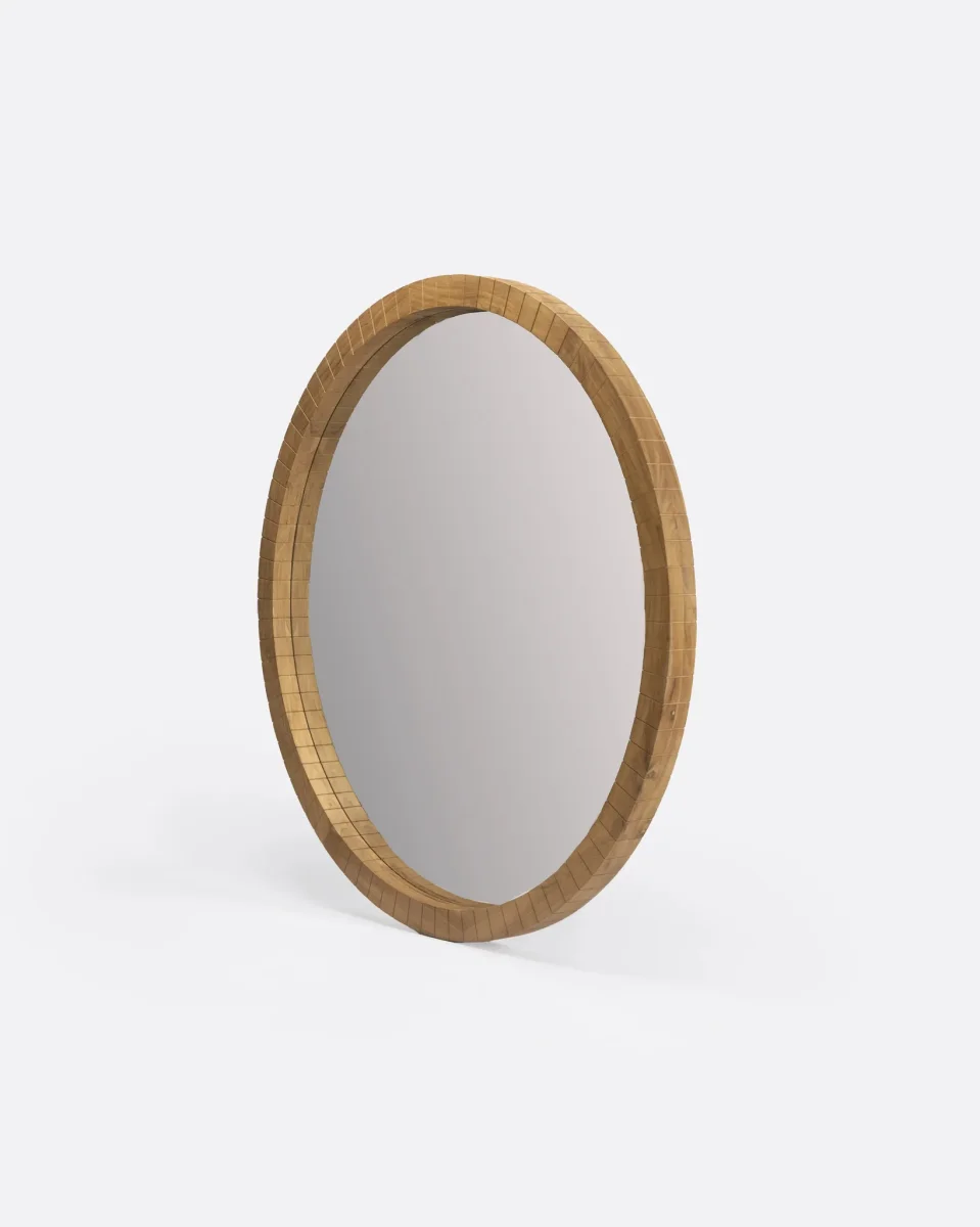 Espejo KOBE de madera de teca reciclada Ø 180 x 9 cm de altura en color natural - Imagen 3