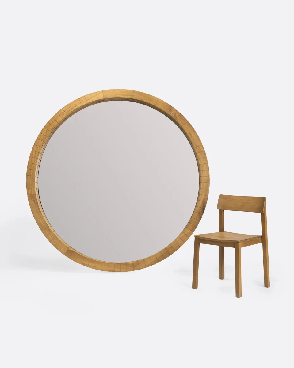Espejo KOBE de madera de teca reciclada Ø 180 x 9 cm de altura en color natural - Imagen 4