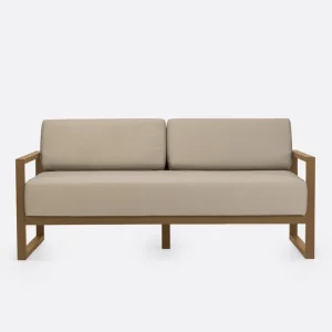Sofá de exterior SELMA 2/3 plazas de madera de teca 170 x 83 x 67 cm en color natural y tapicería natural