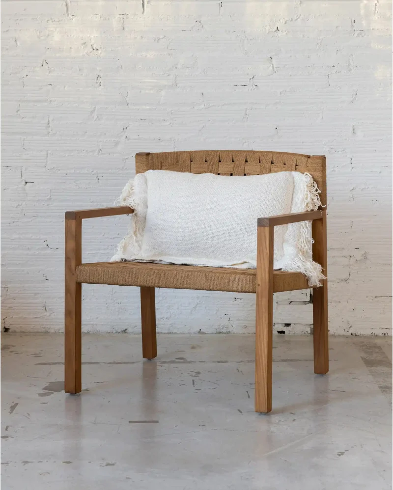 Silla lounge CORA de madera de teca y cuerda de papel 68 x 65 x 73 cm en color natural - Imagen 8