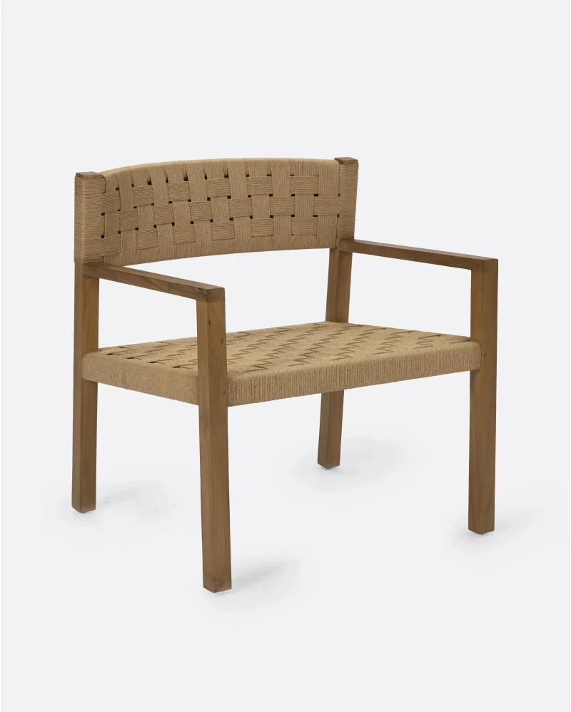 Silla lounge CORA de madera de teca y cuerda de papel 68 x 65 x 73 cm en color natural - Imagen 3
