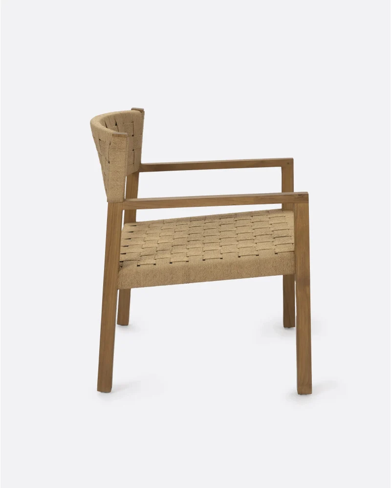 Silla lounge CORA de madera de teca y cuerda de papel 68 x 65 x 73 cm en color natural - Imagen 4