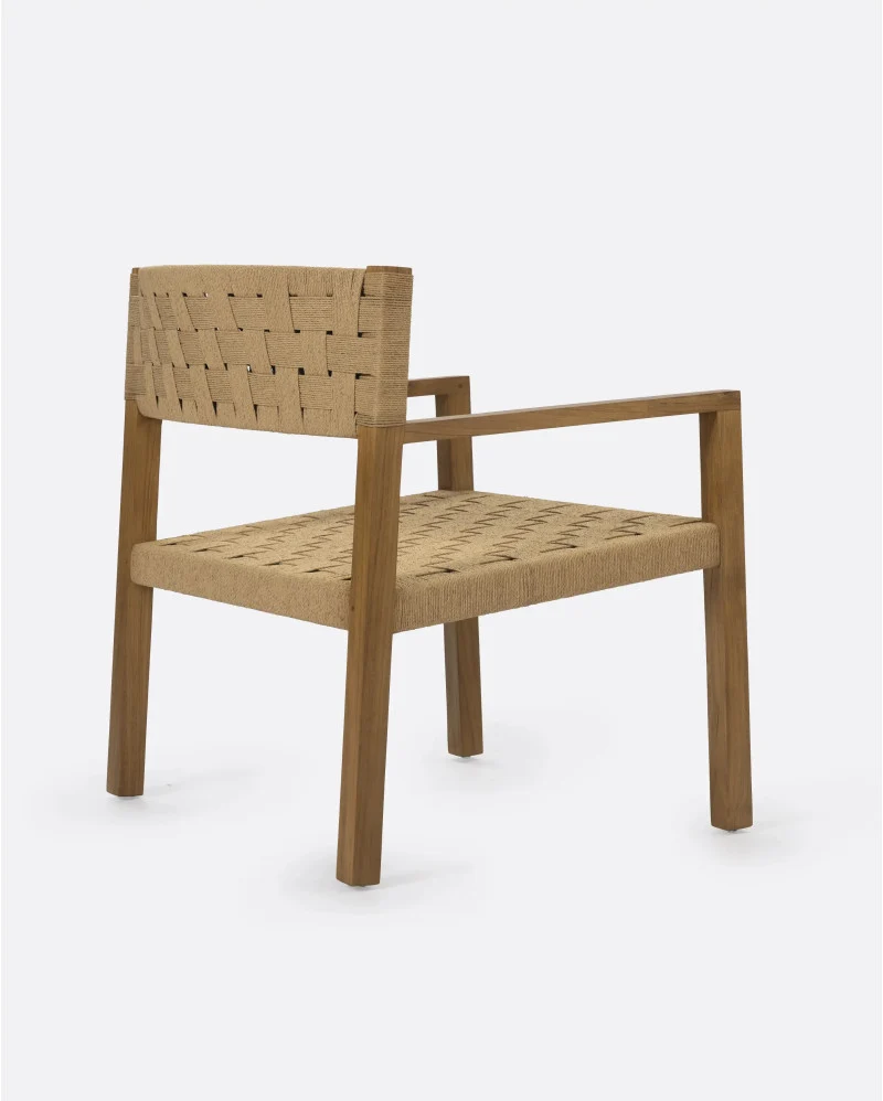 Silla lounge CORA de madera de teca y cuerda de papel 68 x 65 x 73 cm en color natural - Imagen 5