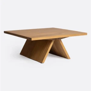 Mesa auxiliar BATU de madera de teca reciclada 85 x 85 x 35 cm en color natural