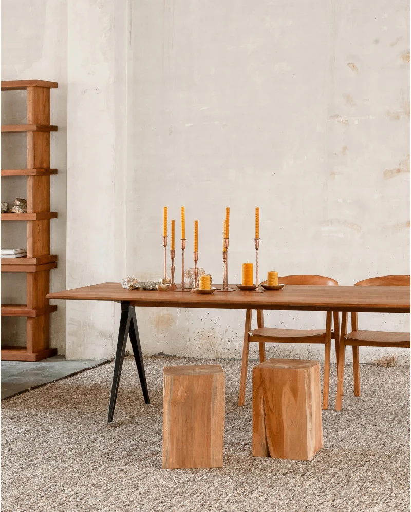 Mesa de comedor LIKU de madera de teca reciclada y hierro 140 x 80 x 75 cm - Imagen 9