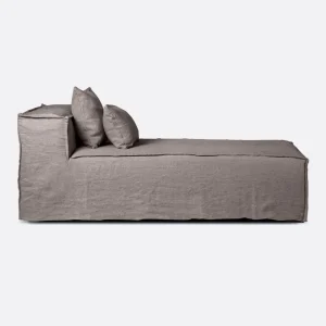 Chaise longue STROZZI con funda de lino 100 x 190 x 65 cm en color topo