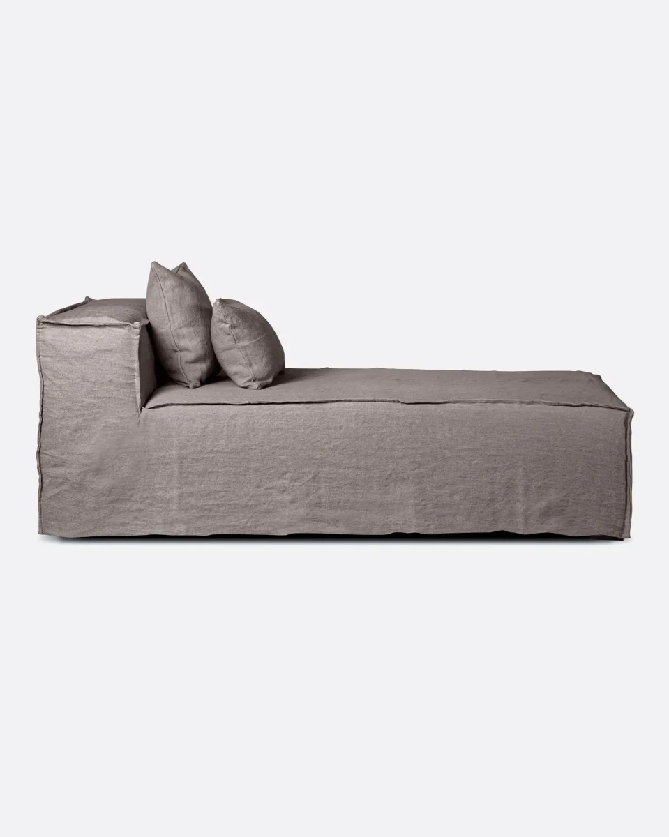 Chaise longue STROZZI con funda de lino 100 x 190 x 65 cm en color topo