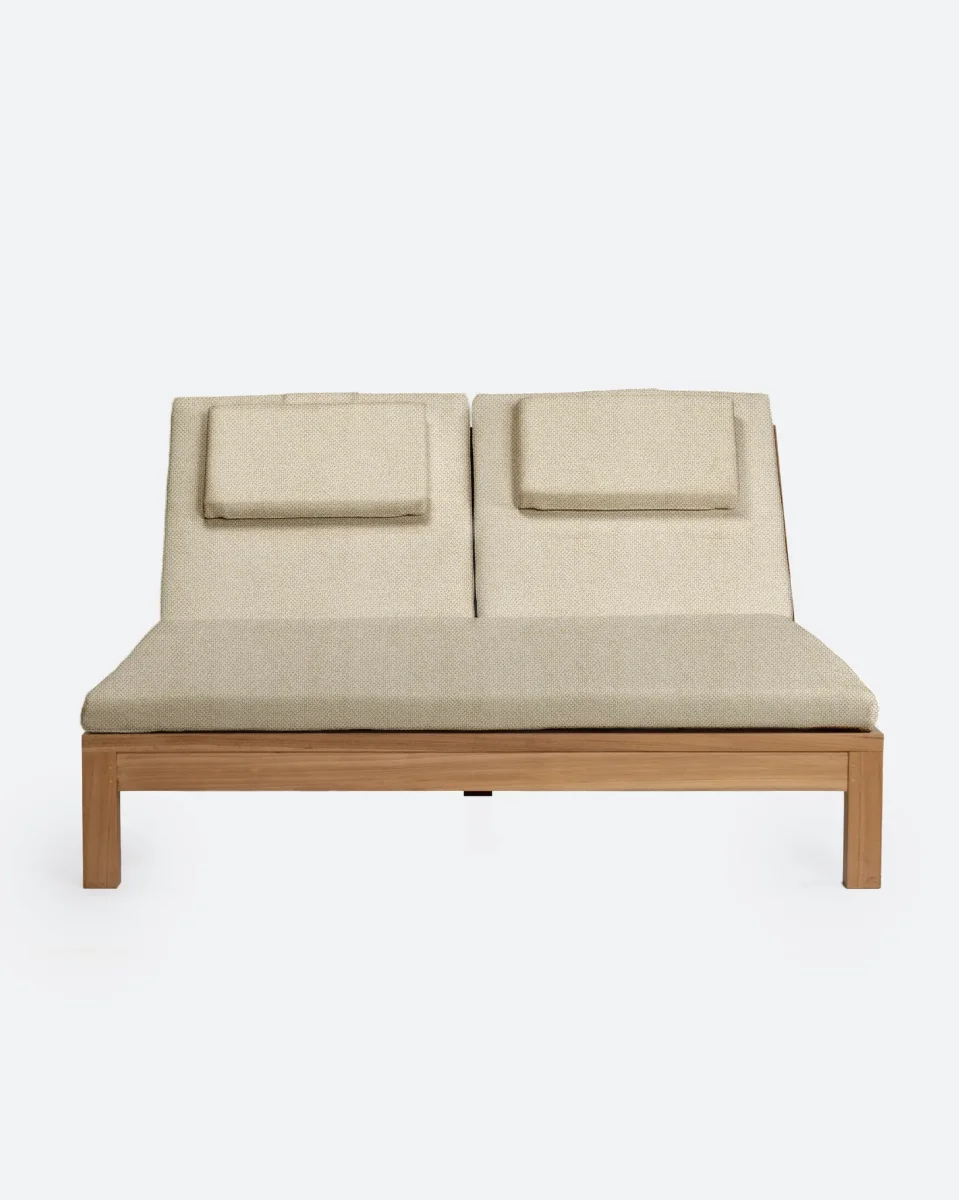 Tumbona de exterior GENESIS de madera de teca 201 x 139 x 27 cm con colchón color marfil (Ivory) - Imagen 5