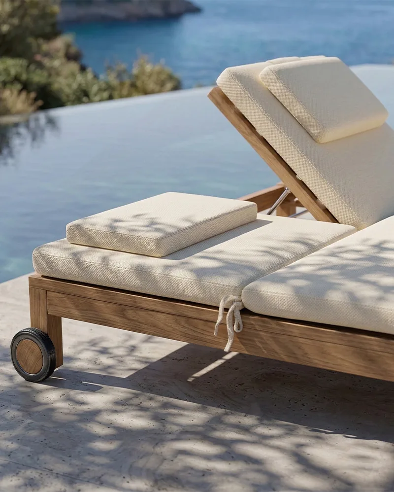 Tumbona de exterior GENESIS de madera de teca 201 x 139 x 27 cm con colchón color marfil (Ivory) - Imagen 7