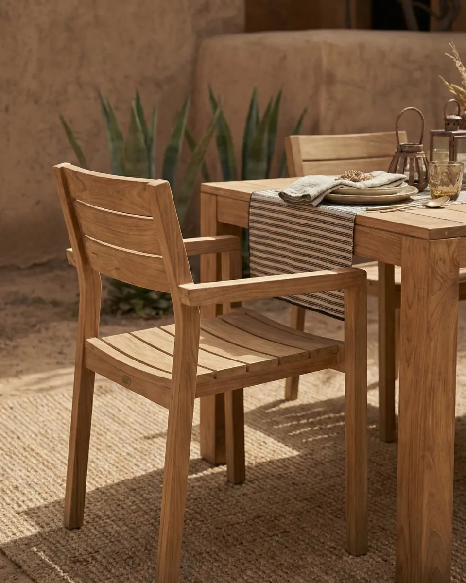Silla de exterior GENESIS apilable de madera de teca 55 x 57 x 85 cm en color natural - Imagen 8