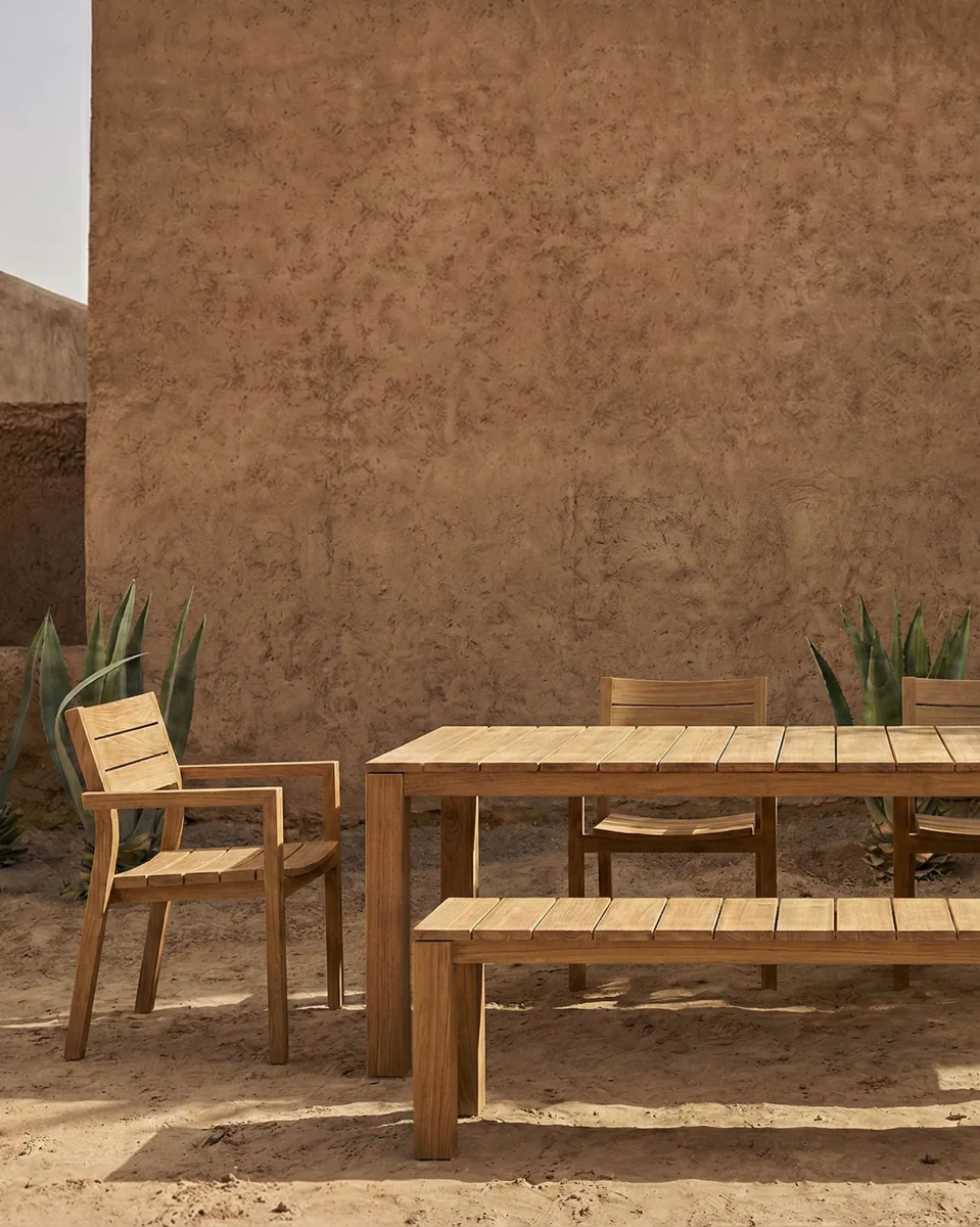 Silla de exterior GENESIS apilable de madera de teca 55 x 57 x 85 cm en color natural - Imagen 9