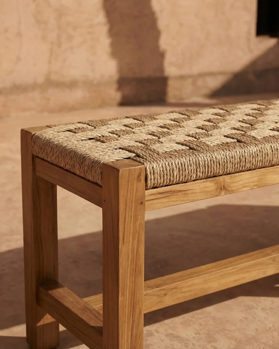 Banco de exterior CORA de madera de teca reciclada y cuerda sintética 170 x 40 x 45 cm - Imagen 9