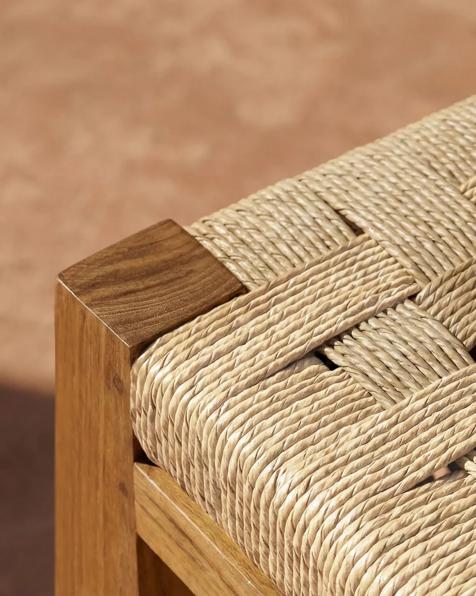 Banco de exterior CORA de madera de teca reciclada y cuerda sintética 170 x 40 x 45 cm - Imagen 6