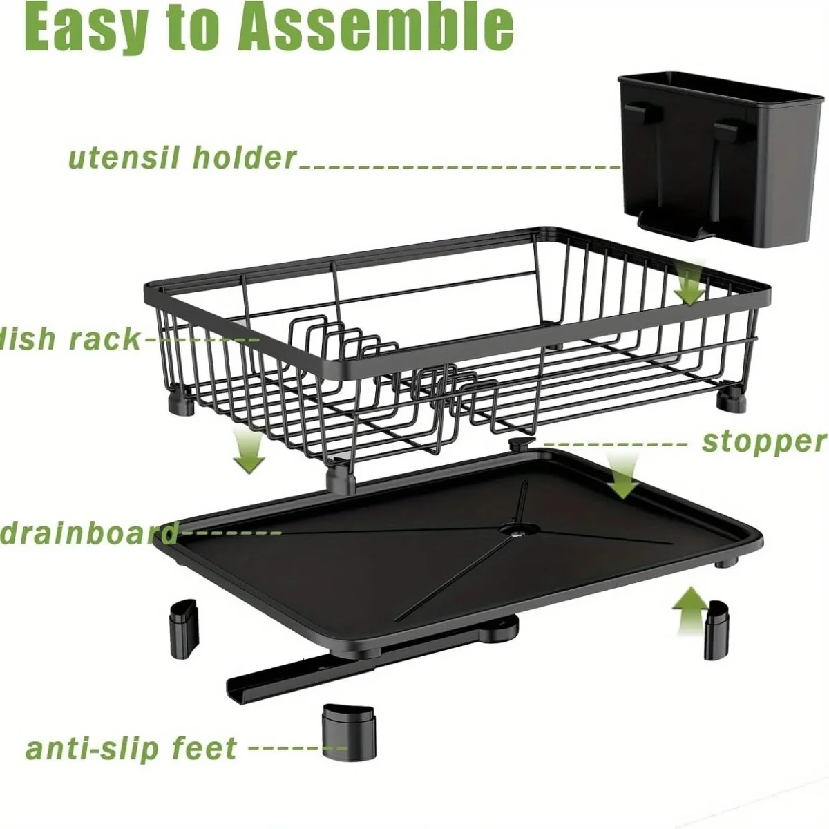 BLACKNEST – Dish Drying Rack with Stylish Utensil Holder - Imagen 6