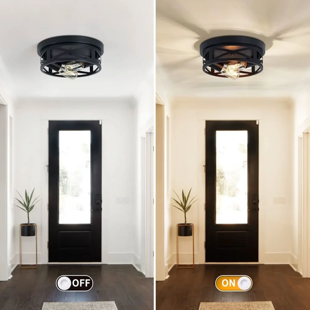 AOZTOMLUX - 2 Pack Black Industrial Flush Mount Ceiling Lights - Imagen 7