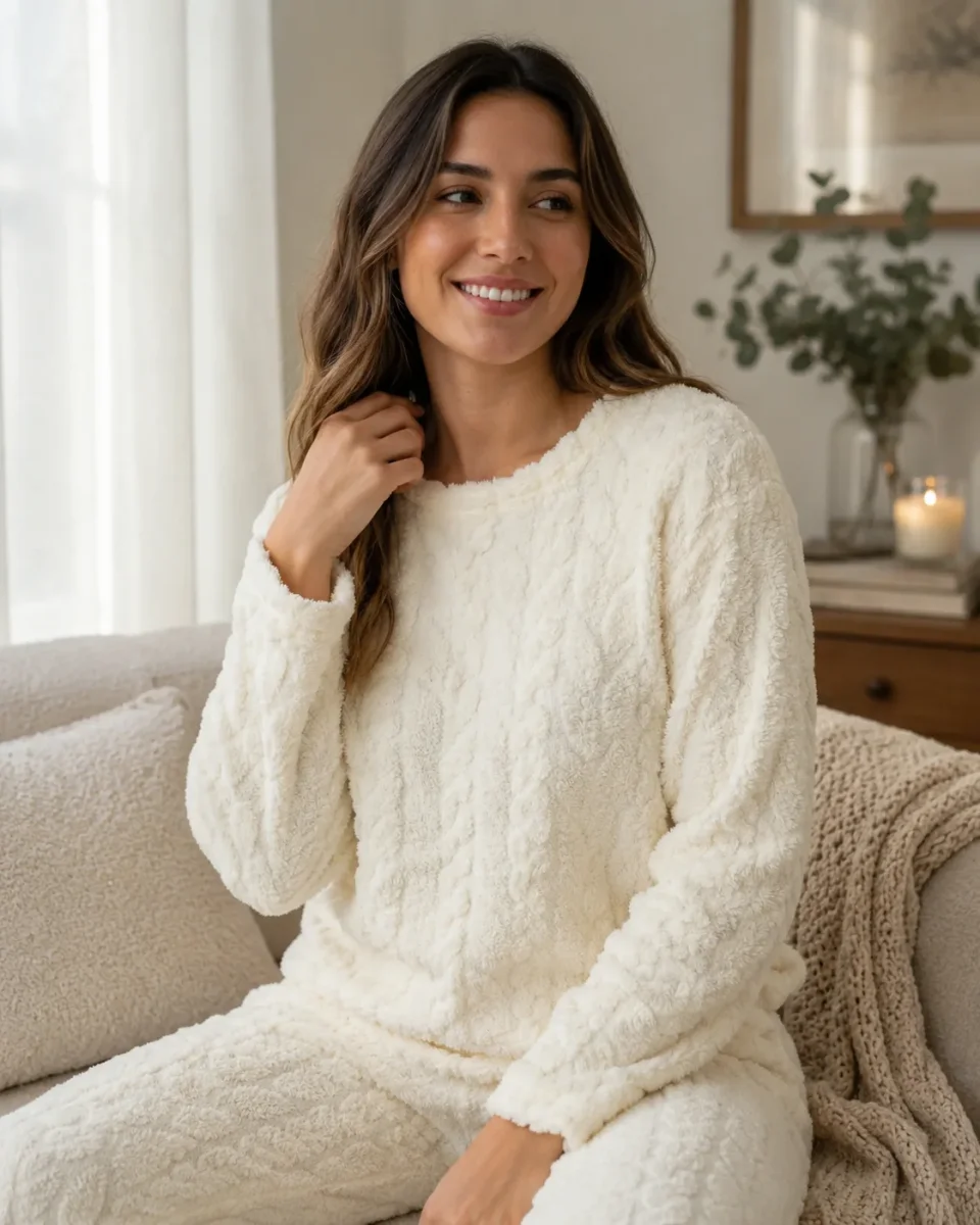 Pijama Dos Piezas Plush Blanco - Imagen 3
