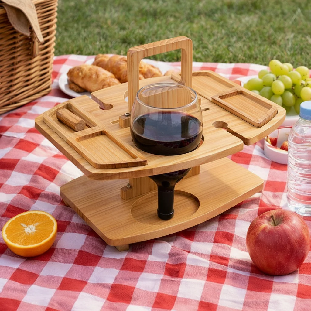 VINEREST – Wooden Picnic Wine Table with Divided Compartments