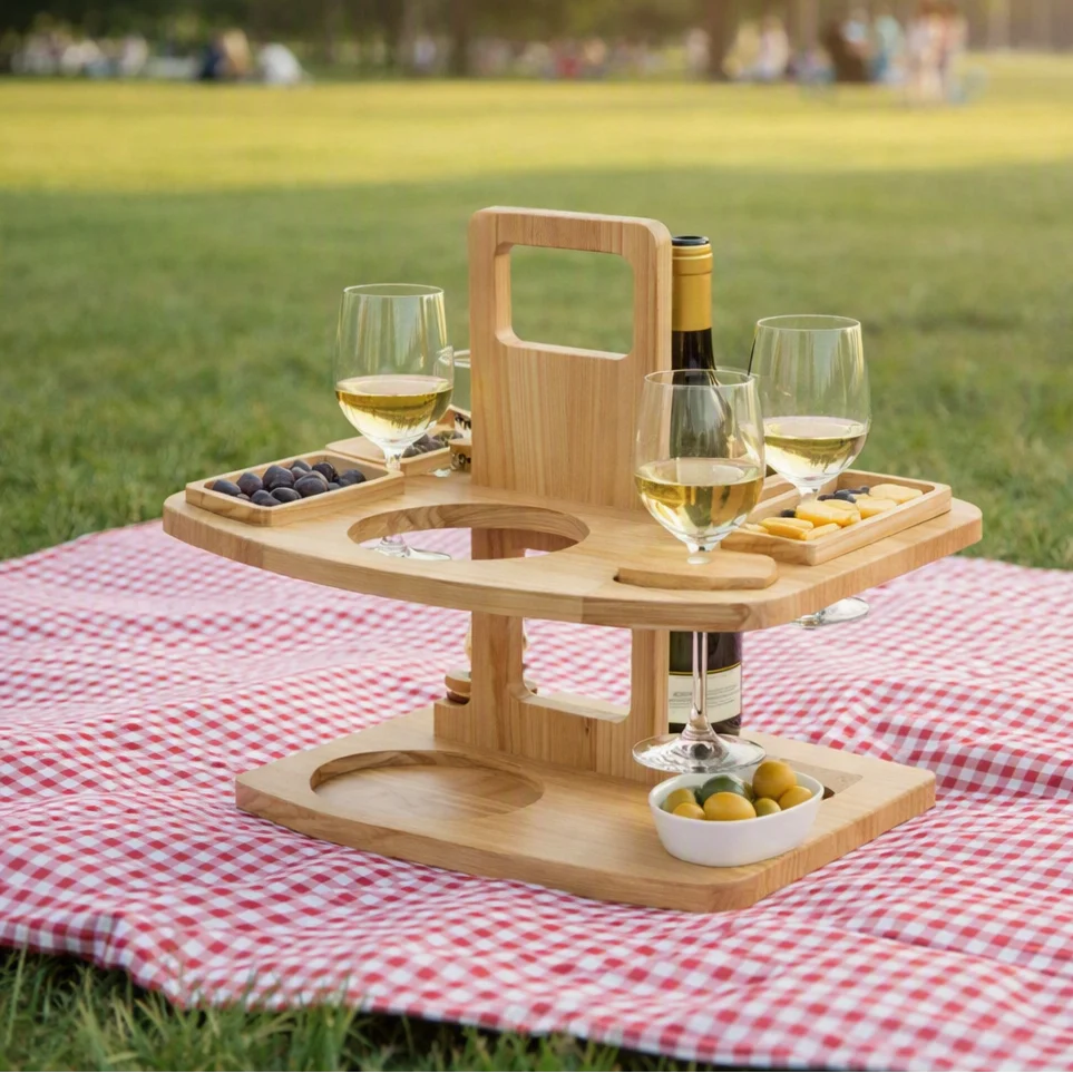 VINEREST – Wooden Picnic Wine Table with Divided Compartments - Imagen 3
