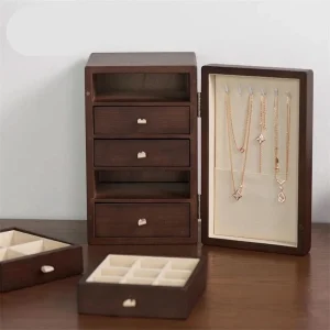 LUXELIVA – Elegant Wooden Jewelry Box with Multi-Layer Storage