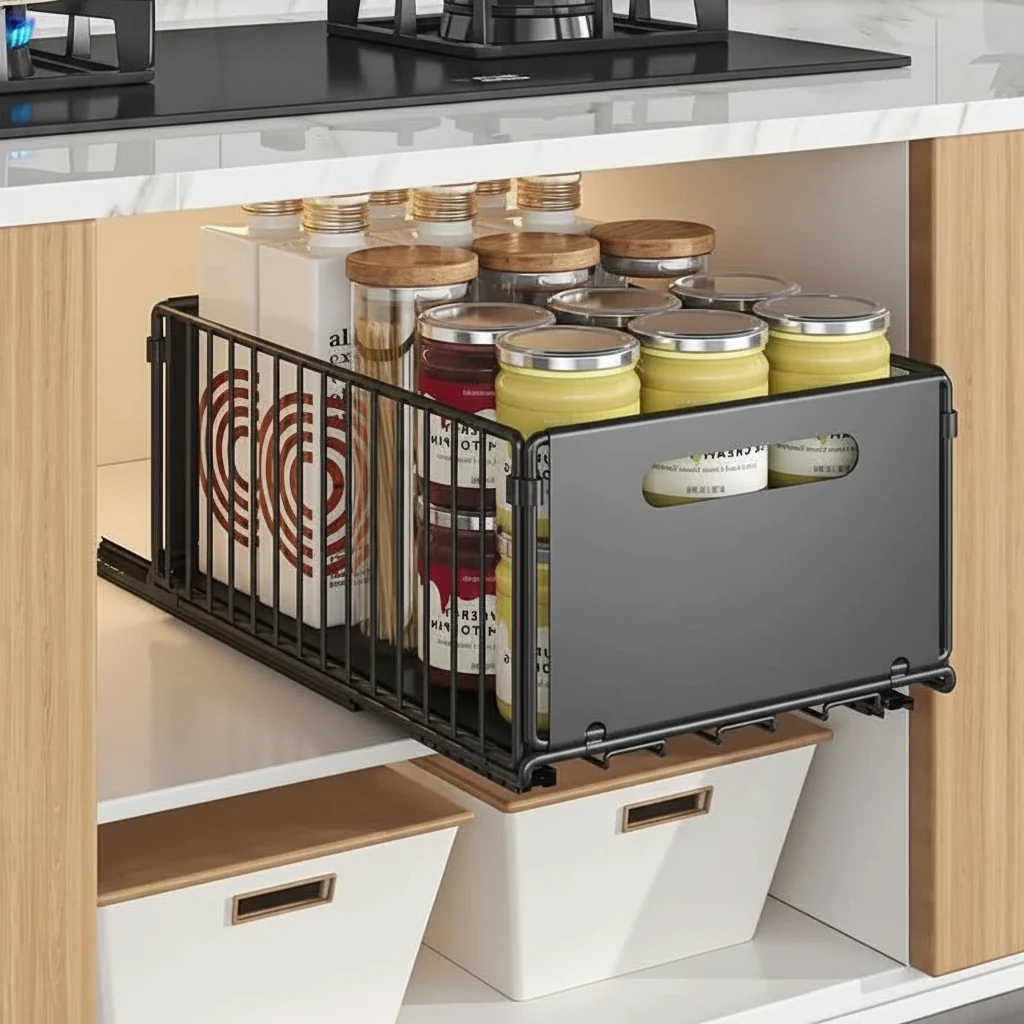 SORTFLOW – Pull-Out Basket Rack for Household Kitchen Storage - Imagen 9