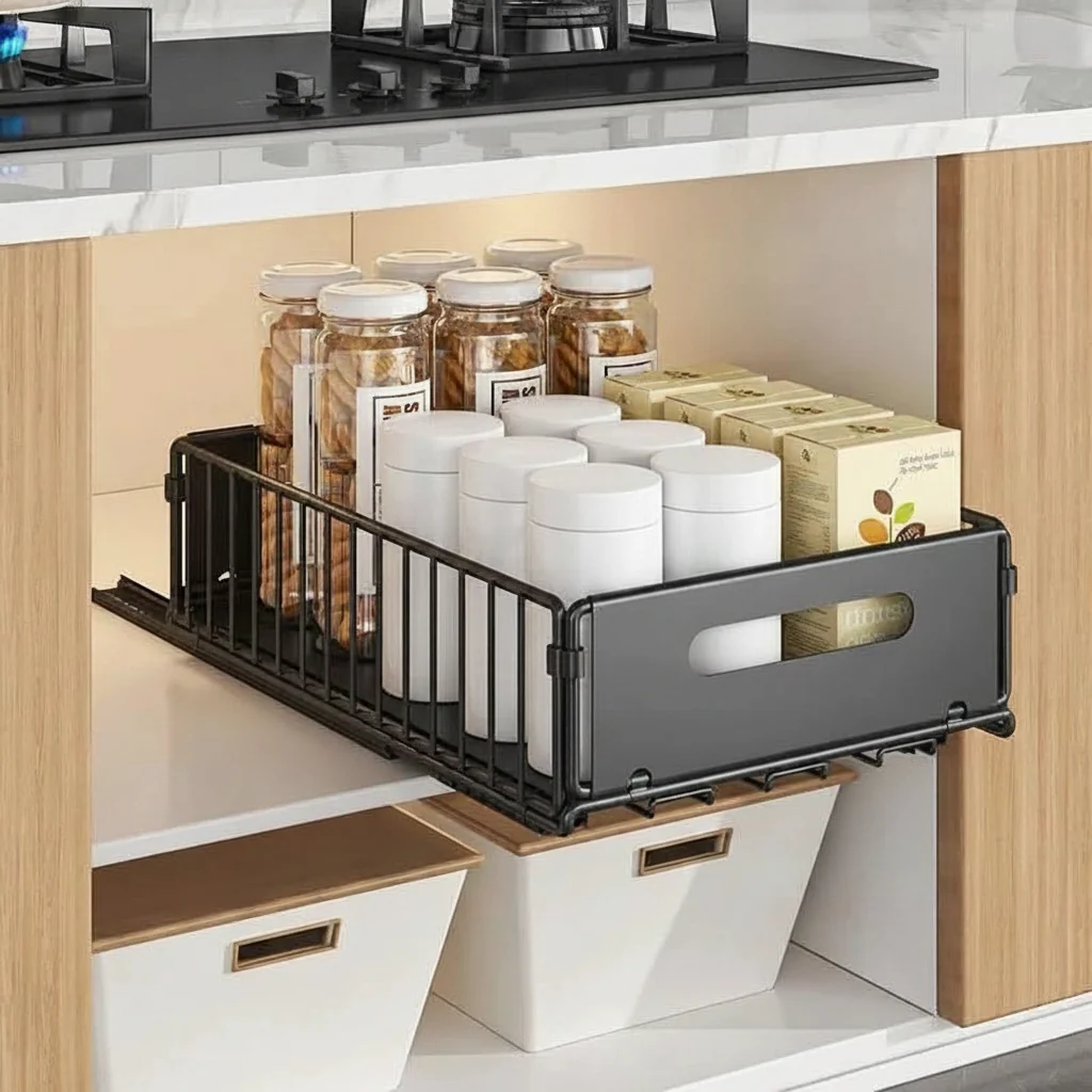 SORTFLOW – Pull-Out Basket Rack for Household Kitchen Storage - Imagen 8
