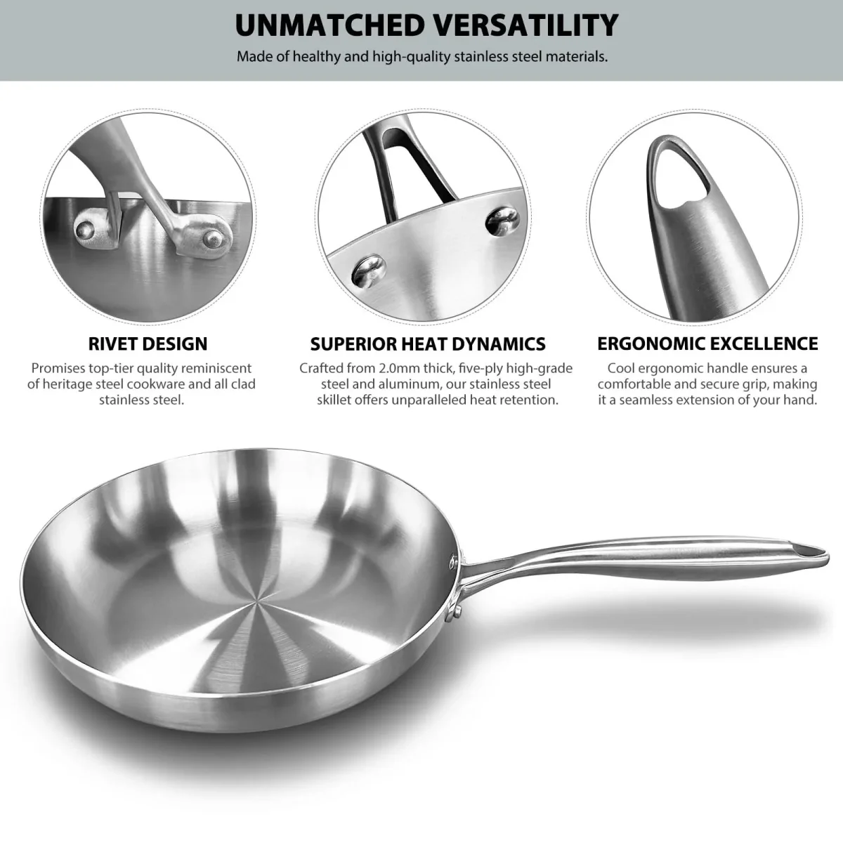 CULINEXA – 304 Stainless Steel Frying Pan - Imagen 6