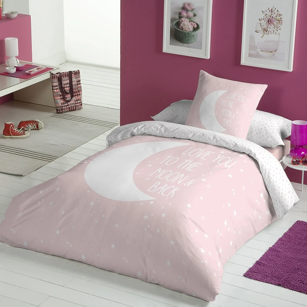 Funda Nórdica Infantil MOON PINK - Percal Algodón 144 Hilos Rosa