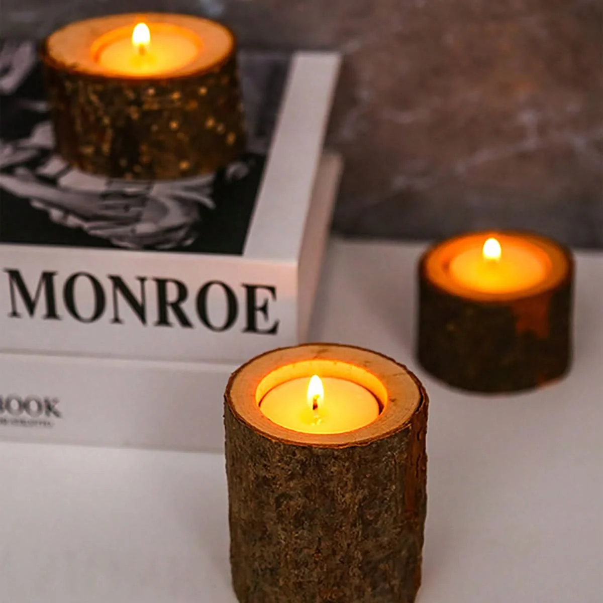 CANDLEFLOW – Three-Piece Wooden Tea Lamp Decor Set - Imagen 4