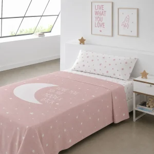 Juego de Sábanas Infantil MOON PINK - Percal Algodón 144 Hilos Rosa