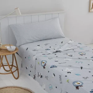 Juego de Sábanas Infantil OH BABY - Percal Algodón 180 Hilos Gris