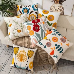 EMBROIDERLIVA – Embroidered Throw Pillow Cover for Cozy Decor
