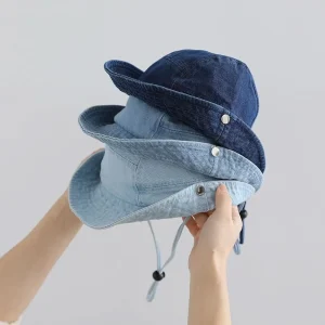 DENIMBUCKET – Stylish washed denim kids bucket hat with sun protection comfort
