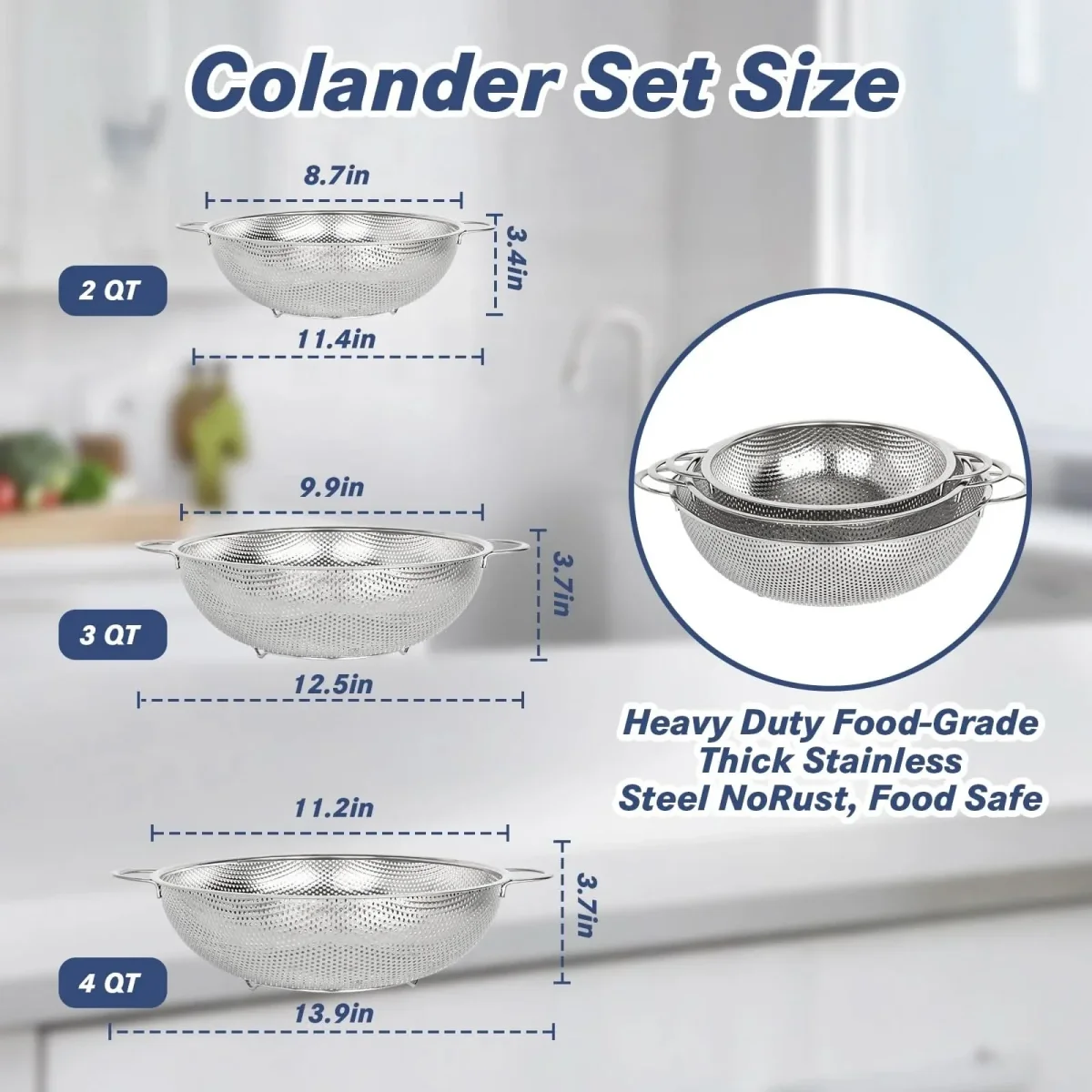 STRAINFLOW – Stainless Steel Kitchen Colander Set - Imagen 3
