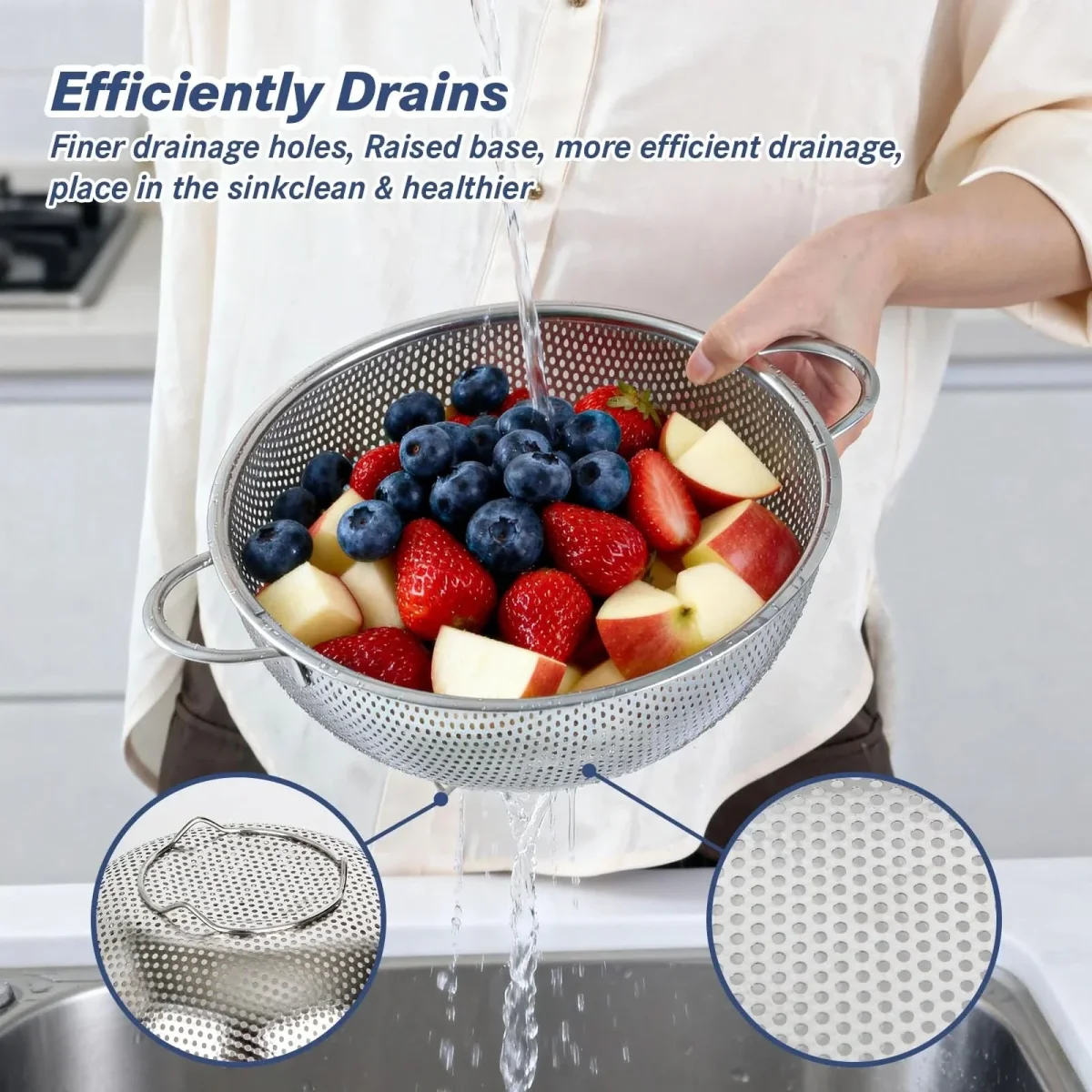 STRAINFLOW – Stainless Steel Kitchen Colander Set - Imagen 4