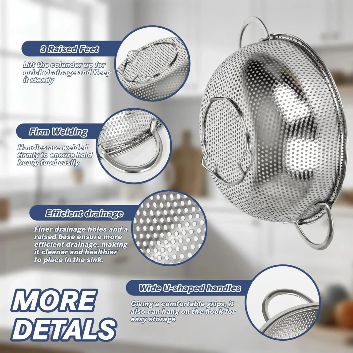 STRAINFLOW – Stainless Steel Kitchen Colander Set - Imagen 5