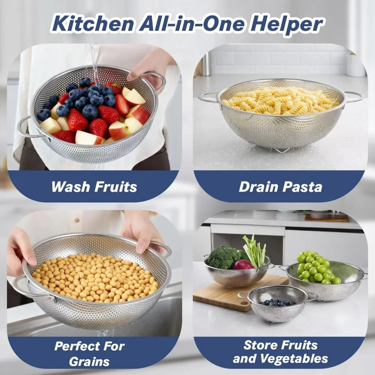 STRAINFLOW – Stainless Steel Kitchen Colander Set - Imagen 6