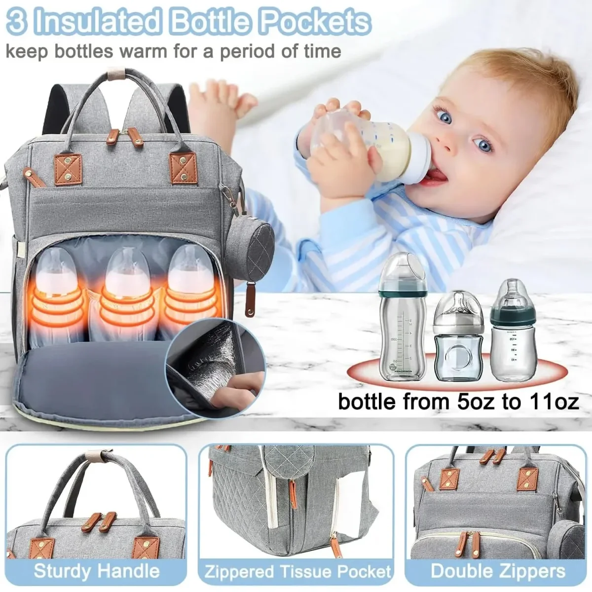 PARENTGO – Versatile diaper bag backpack with changing pad and pacifier case - Imagen 5
