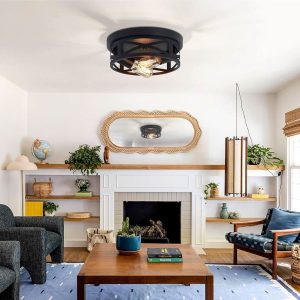 AOZTOMLUX - 2 Pack Black Industrial Flush Mount Ceiling Lights
