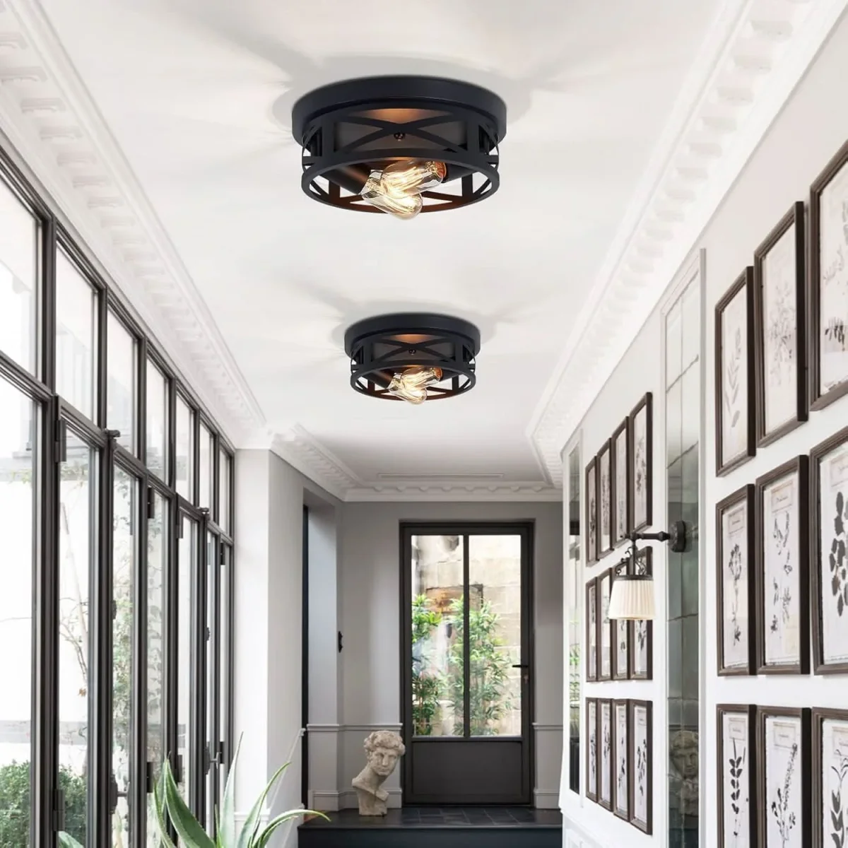 AOZTOMLUX - 2 Pack Black Industrial Flush Mount Ceiling Lights - Imagen 4