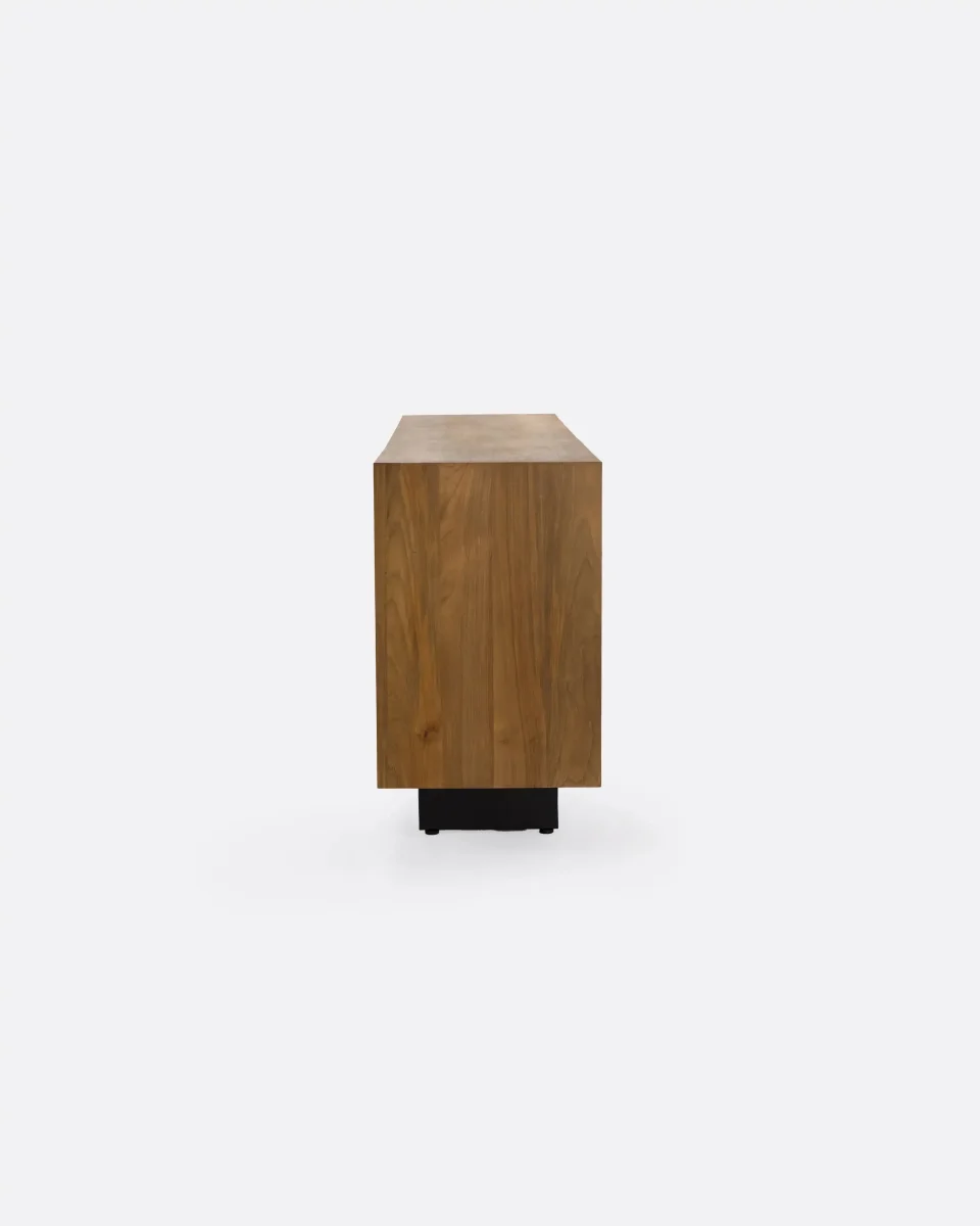 Aparador CORA de madera de teca reciclada y cuerda de papel 220 x 45 x 82 cm con patas de hierro - Imagen 5