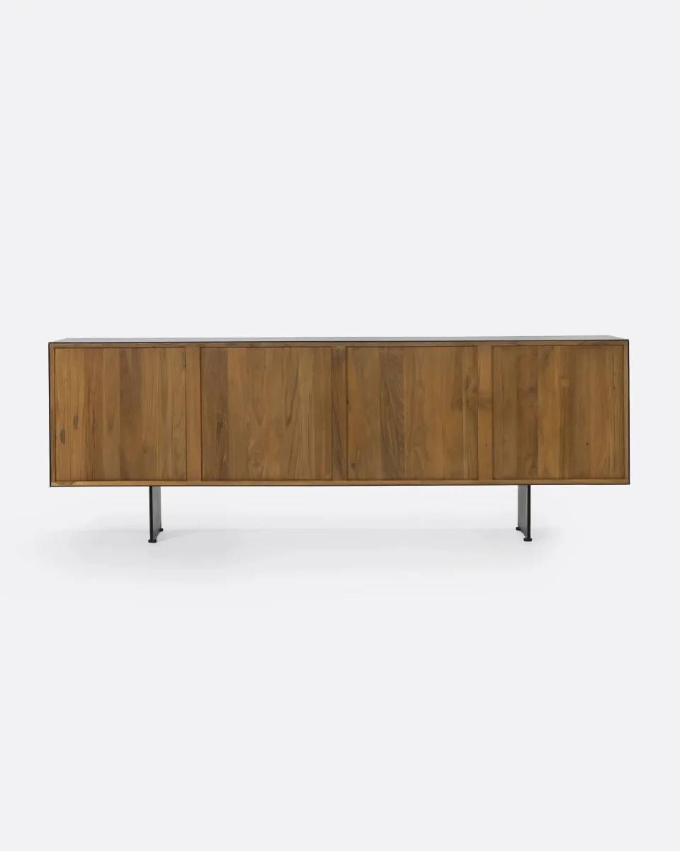 Aparador CORA de madera de teca reciclada y cuerda de papel 220 x 45 x 82 cm con patas de hierro - Imagen 6