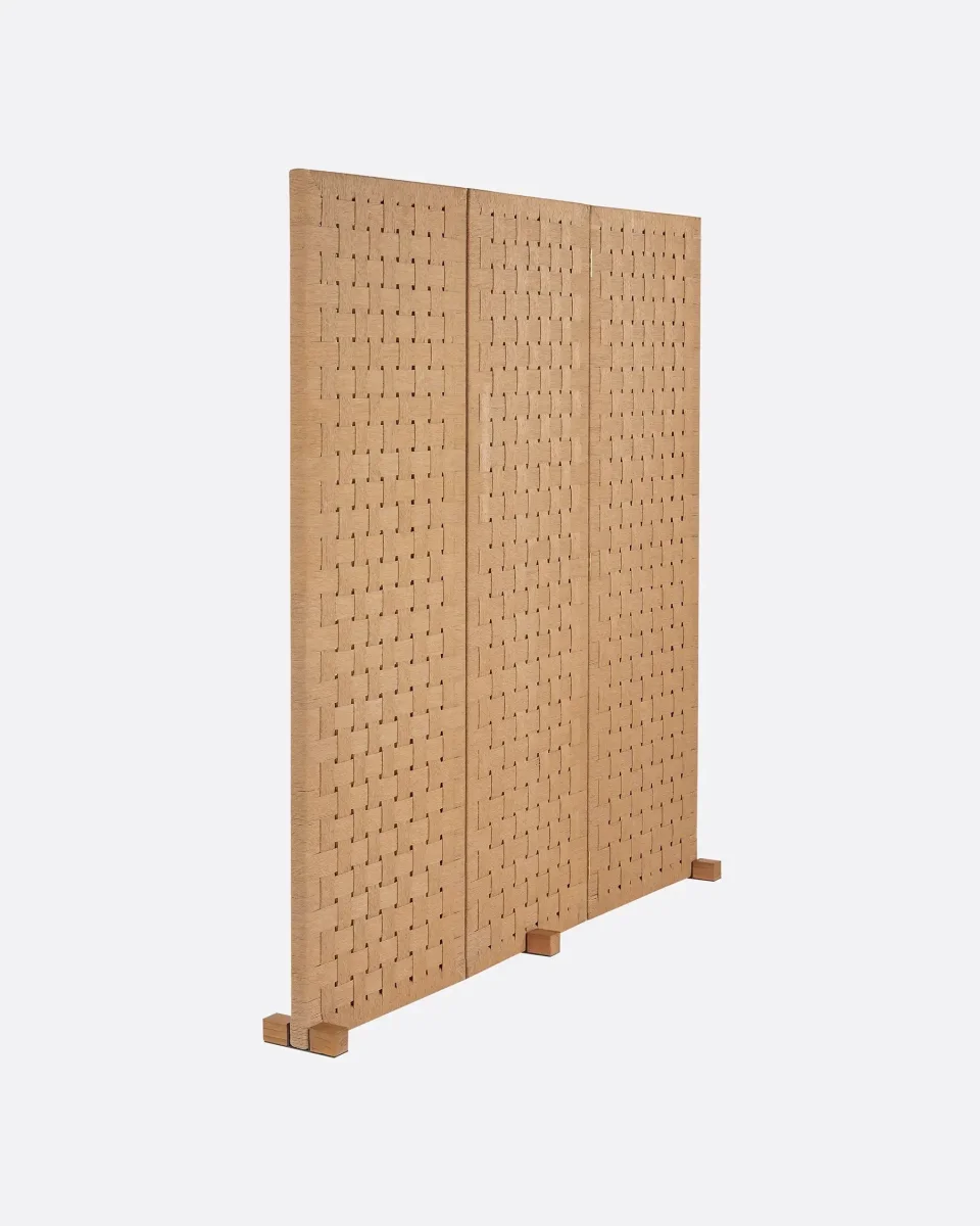 Biombo CORA de madera de teca reciclada y cuerda de papel 190 x 5 x 190 cm - Imagen 3