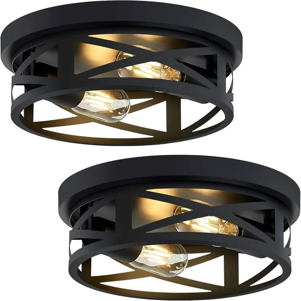 AOZTOMLUX - 2 Pack Black Industrial Flush Mount Ceiling Lights - Imagen 6