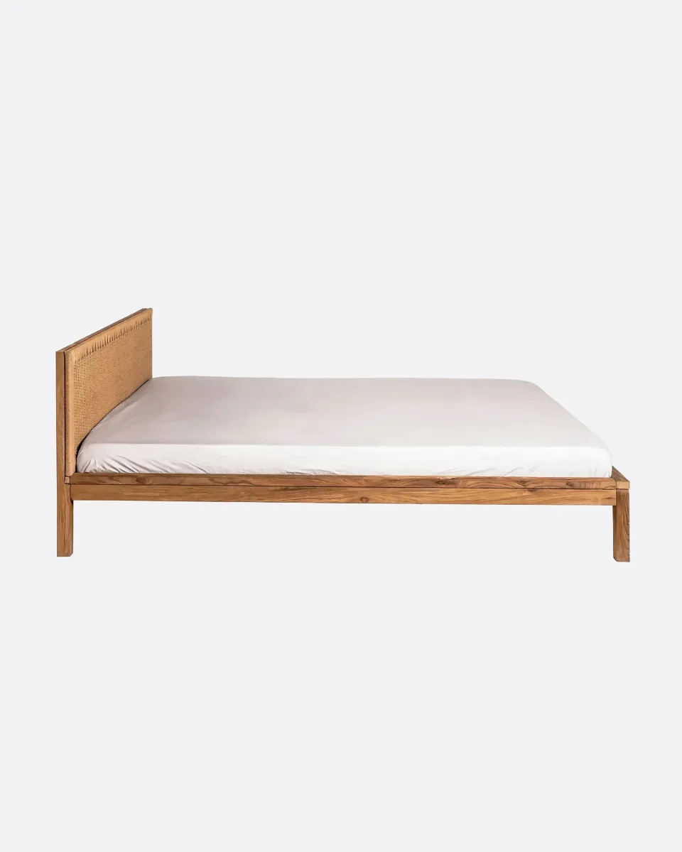 Estructura de cama TAROK de madera de teca reciclada y cuerda de papel 190 x 210 x 79 cm para colchón de 180 x 200 cm - Imagen 4