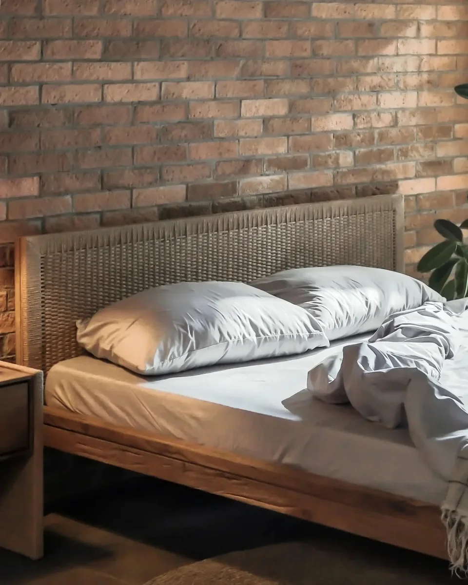 Estructura de cama TAROK de madera de teca reciclada y cuerda de papel 190 x 210 x 79 cm para colchón de 180 x 200 cm - Imagen 6