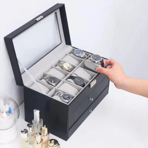 Estuche Caja Organizador Mixto 3 Niveles 12 Relojes Joyas y Gafas